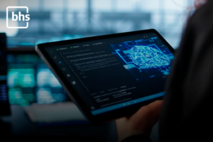 Segurança da IA em ambiente corporativo: escudo digital protegendo dados de uma empresa